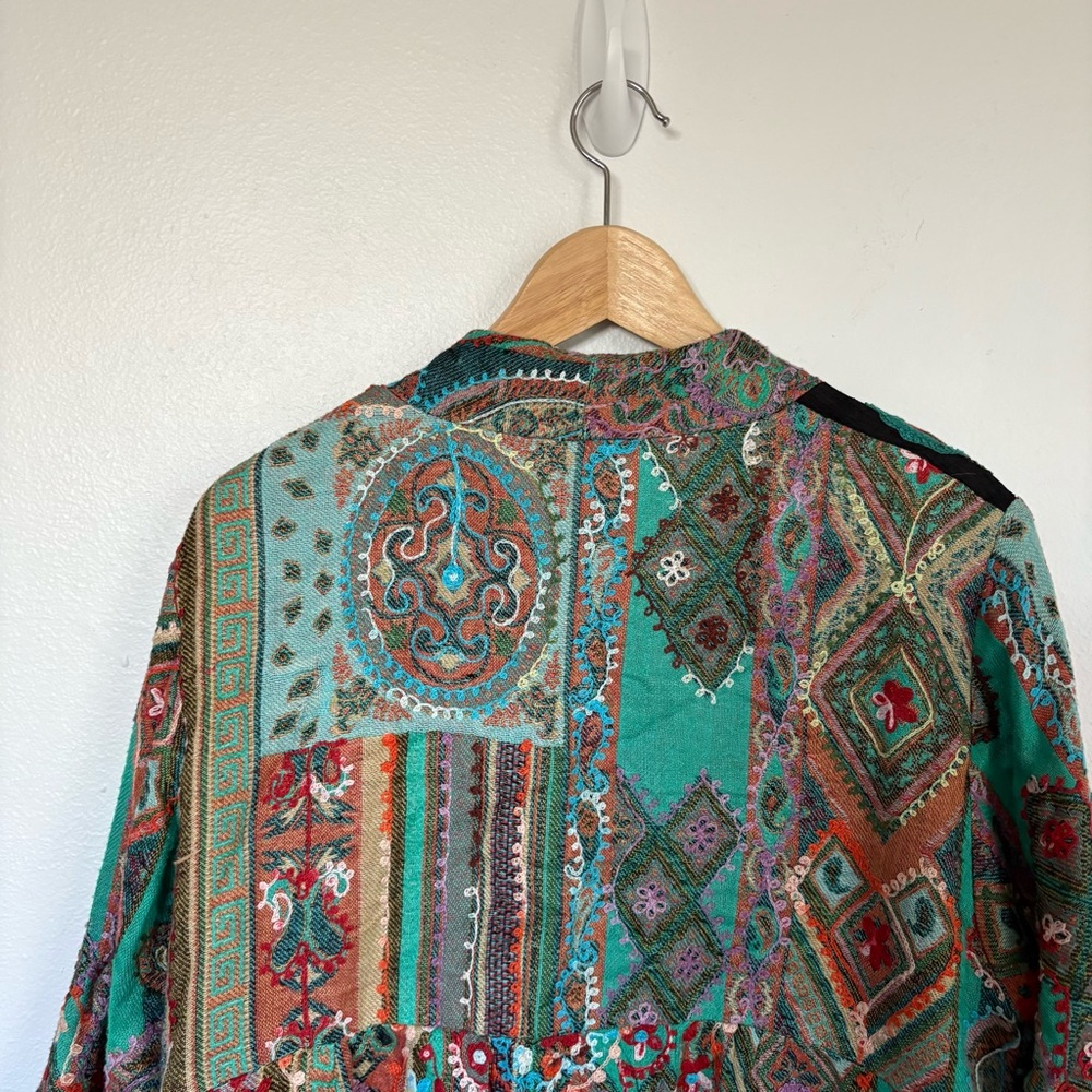 Anu Embroidered Patchwork Silk Open Front Jacket … - image 7